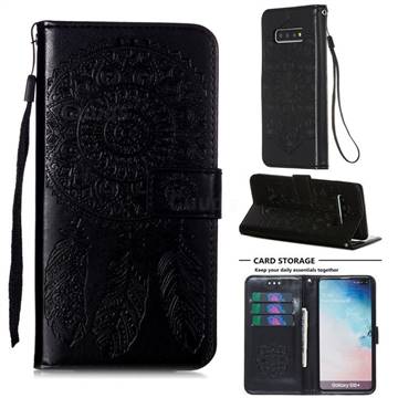 Embossing Dream Catcher Mandala Flower Leather Wallet Case for Samsung Galaxy S10 Plus(6.4 inch) - Black