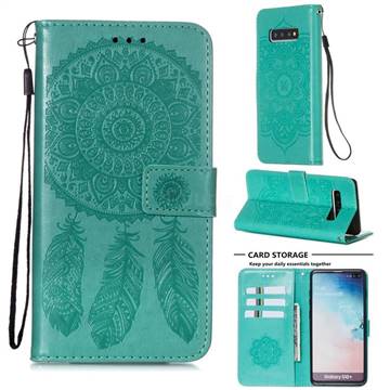 Embossing Dream Catcher Mandala Flower Leather Wallet Case for Samsung Galaxy S10 Plus(6.4 inch) - Green