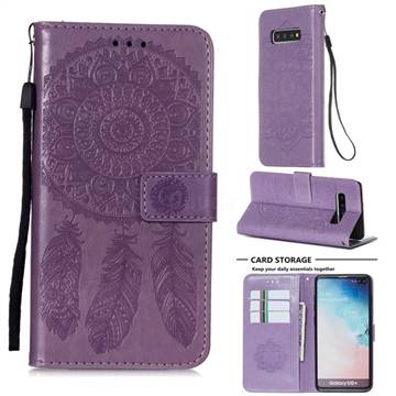 Embossing Dream Catcher Mandala Flower Leather Wallet Case for Samsung Galaxy S10 Plus(6.4 inch) - Purple
