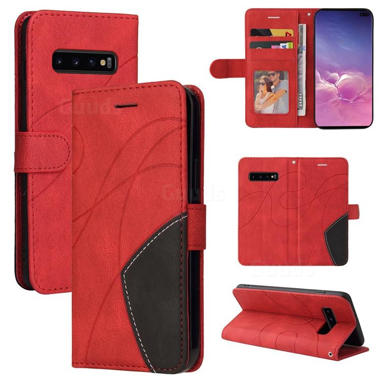 Luxury Two-color Stitching Leather Wallet Case Cover for Samsung Galaxy S10 Plus(6.4 inch) - Red