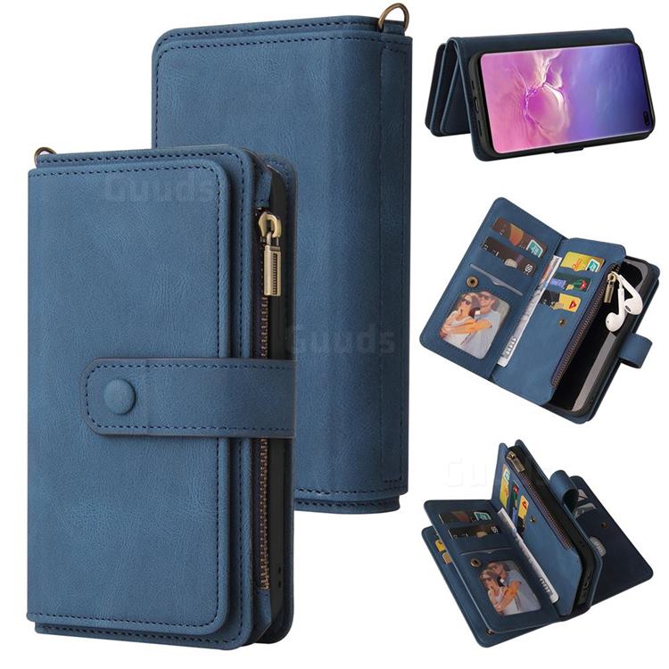 Luxury Multi-functional Zipper Wallet Leather Phone Case Cover for Samsung Galaxy S10 Plus(6.4 inch) - Blue
