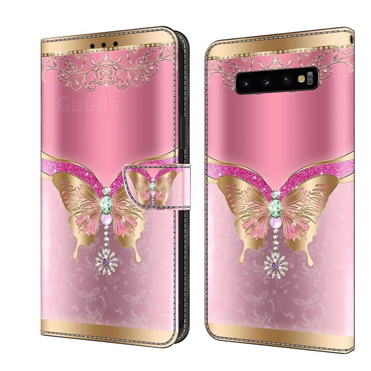 Pink Diamond Butterfly Crystal PU Leather Protective Wallet Case Cover for Samsung Galaxy S10 Plus(6.4 inch)