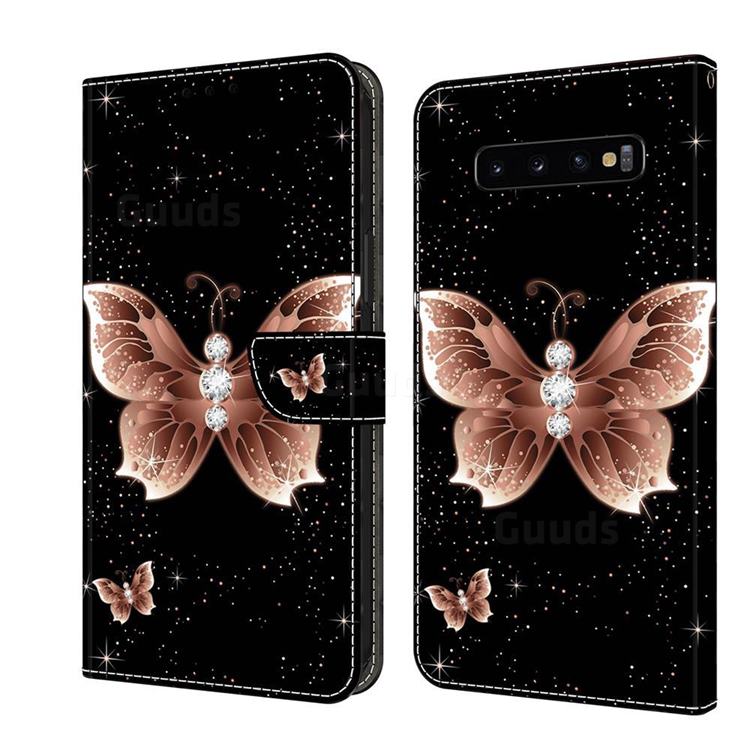 Black Diamond Butterfly Crystal PU Leather Protective Wallet Case Cover for Samsung Galaxy S10 Plus(6.4 inch)