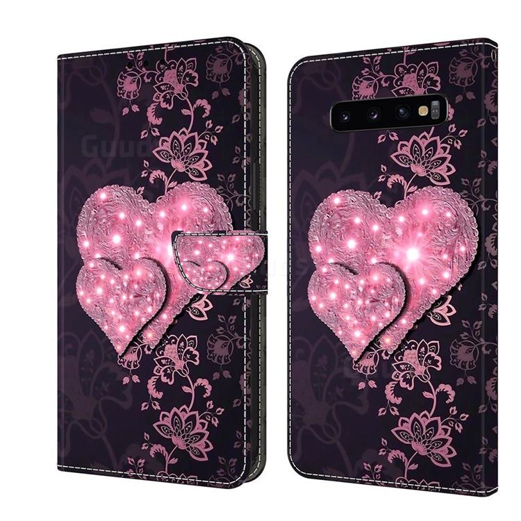 Lace Heart Crystal PU Leather Protective Wallet Case Cover for Samsung Galaxy S10 Plus(6.4 inch)