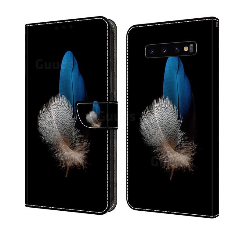 White Blue Feathers Crystal PU Leather Protective Wallet Case Cover for Samsung Galaxy S10 Plus(6.4 inch)