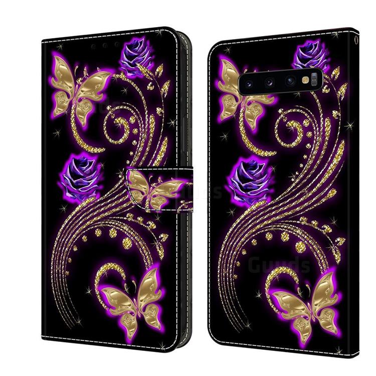 Purple Flower Butterfly Crystal PU Leather Protective Wallet Case Cover for Samsung Galaxy S10 Plus(6.4 inch)