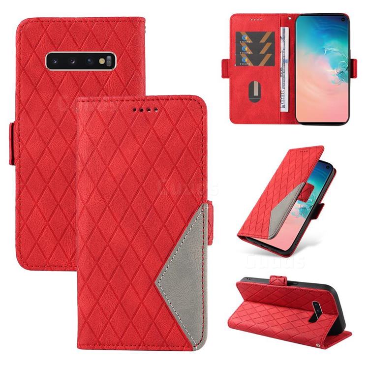 Grid Pattern Splicing Protective Wallet Case Cover for Samsung Galaxy S10 Plus(6.4 inch) - Red