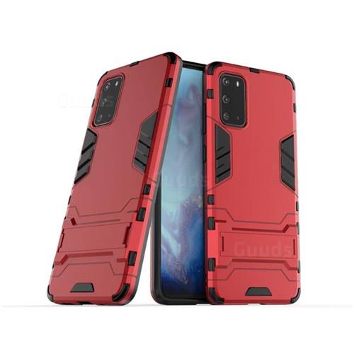 Armor Premium Tactical Grip Kickstand Shockproof Dual Layer Rugged Hard Cover for Samsung Galaxy S20 Plus / S11 - Wine Red