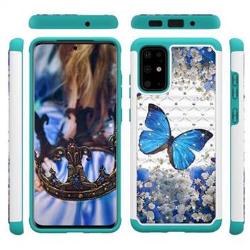 Flower Butterfly Studded Rhinestone Bling Diamond Shock Absorbing Hybrid Defender Rugged Phone Case Cover for Samsung Galaxy S20 Plus / S11