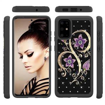 Peacock Flower Studded Rhinestone Bling Diamond Shock Absorbing Hybrid Defender Rugged Phone Case Cover for Samsung Galaxy S20 Plus / S11