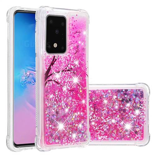 Pink Cherry Blossom Dynamic Liquid Glitter Sand Quicksand Star TPU Case for Samsung Galaxy S20 Plus / S11