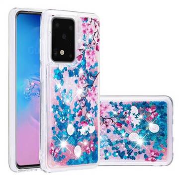 Blue Plum Blossom Dynamic Liquid Glitter Quicksand Soft TPU Case for Samsung Galaxy S20 Plus / S11