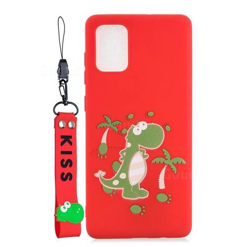 Red Dinosaur Soft Kiss Candy Hand Strap Silicone Case for Samsung Galaxy S20 Plus / S11