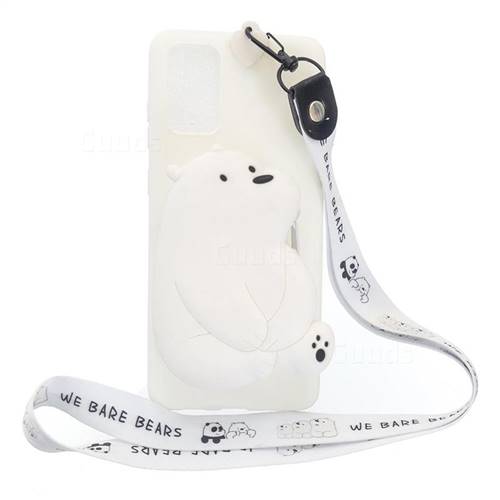 White Polar Bear Neck Lanyard Zipper Wallet Silicone Case for Samsung Galaxy S20 Plus / S11