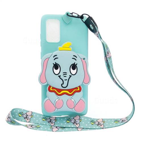 Blue Elephant Neck Lanyard Zipper Wallet Silicone Case for Samsung Galaxy S20 Plus / S11