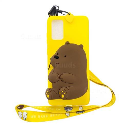 Yellow Bear Neck Lanyard Zipper Wallet Silicone Case for Samsung Galaxy S20 Plus / S11