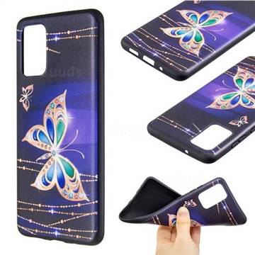 Golden Shining Butterfly 3D Embossed Relief Black Soft Back Cover for Samsung Galaxy S20 Plus / S11
