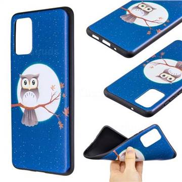 Moon and Owl 3D Embossed Relief Black Soft Back Cover for Samsung Galaxy S20 Plus / S11