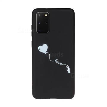 Heart Balloon Chalk Drawing Matte Black TPU Phone Cover for Samsung Galaxy S20 Plus / S11