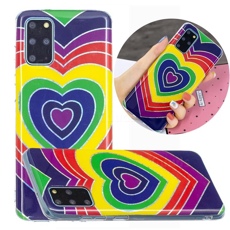 Rainbow Heart Painted Galvanized Electroplating Soft Phone Case Cover for Samsung Galaxy S20 Plus