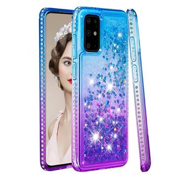 Diamond Frame Liquid Glitter Quicksand Sequins Phone Case for Samsung Galaxy S20 Plus - Blue Purple