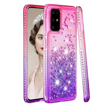 Diamond Frame Liquid Glitter Quicksand Sequins Phone Case for Samsung Galaxy S20 Plus - Pink Purple