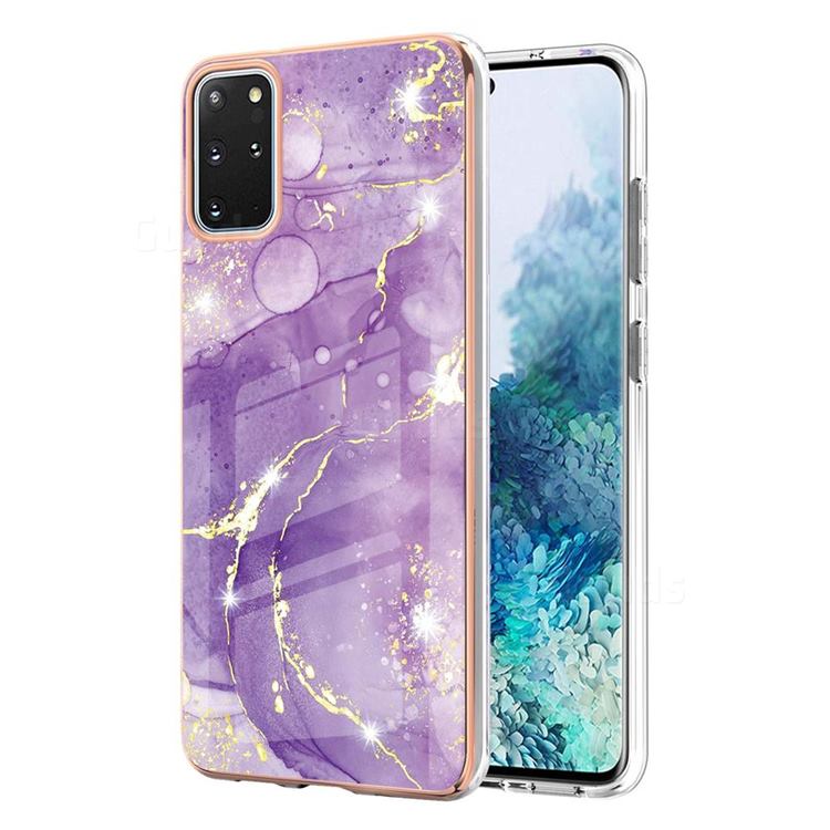 Fashion Purple Electroplated Gold Frame 2.0 Thickness Plating Marble IMD Soft Back Cover for Samsung Galaxy S20 Plus