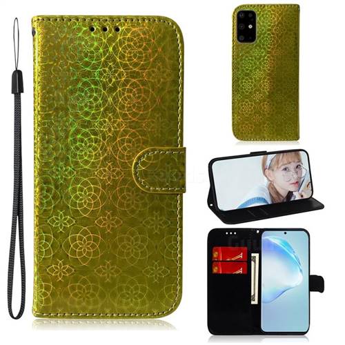Laser Circle Shining Leather Wallet Phone Case for Samsung Galaxy S20 Plus / S11 - Golden