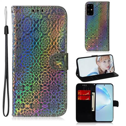Laser Circle Shining Leather Wallet Phone Case for Samsung Galaxy S20 Plus / S11 - Silver
