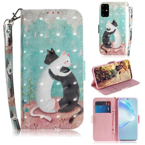 Black and White Cat 3D Painted Leather Wallet Phone Case for Samsung Galaxy S20 Plus / S11