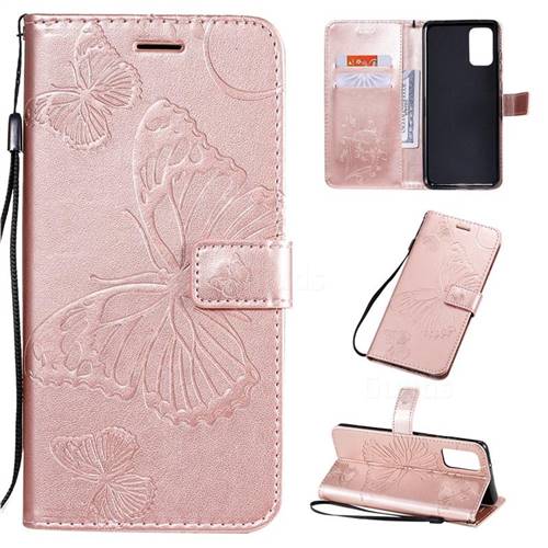 Embossing 3D Butterfly Leather Wallet Case for Samsung Galaxy S20 Plus / S11 - Rose Gold