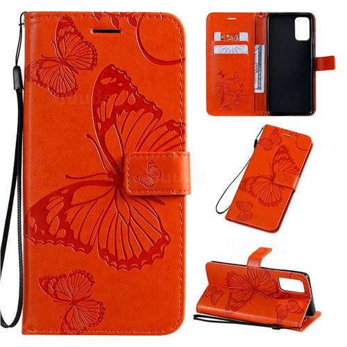 Embossing 3D Butterfly Leather Wallet Case for Samsung Galaxy S20 Plus / S11 - Orange