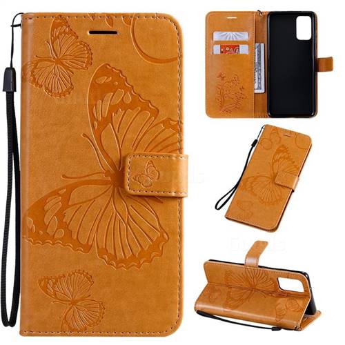 Embossing 3D Butterfly Leather Wallet Case for Samsung Galaxy S20 Plus / S11 - Yellow