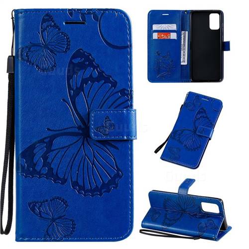 Embossing 3D Butterfly Leather Wallet Case for Samsung Galaxy S20 Plus / S11 - Blue