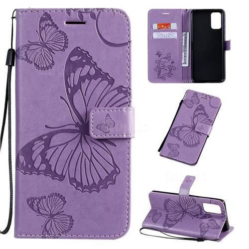 Embossing 3D Butterfly Leather Wallet Case for Samsung Galaxy S20 Plus / S11 - Purple