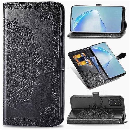 Embossing Imprint Mandala Flower Leather Wallet Case for Samsung Galaxy S20 Plus / S11 - Black