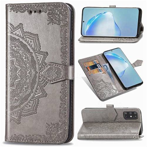 Embossing Imprint Mandala Flower Leather Wallet Case for Samsung Galaxy S20 Plus / S11 - Gray