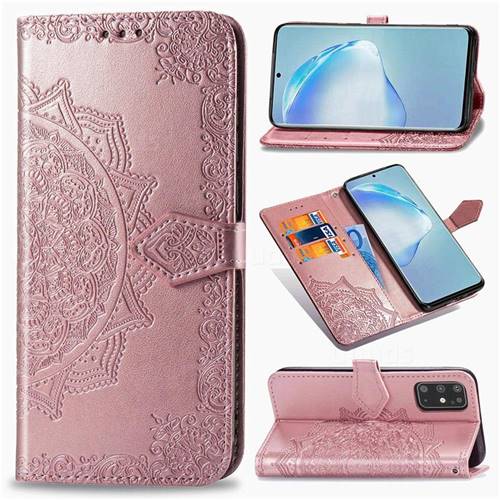 Embossing Imprint Mandala Flower Leather Wallet Case for Samsung Galaxy S20 Plus / S11 - Rose Gold