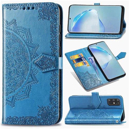 Embossing Imprint Mandala Flower Leather Wallet Case for Samsung Galaxy S20 Plus / S11 - Blue