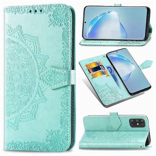 Embossing Imprint Mandala Flower Leather Wallet Case for Samsung Galaxy S20 Plus / S11 - Green