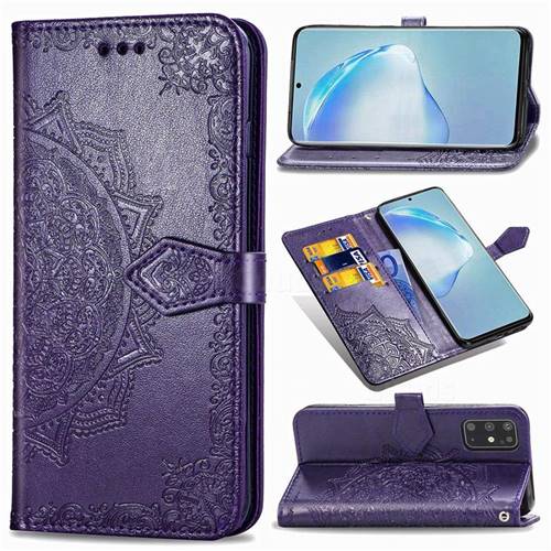 Embossing Imprint Mandala Flower Leather Wallet Case for Samsung Galaxy S20 Plus / S11 - Purple