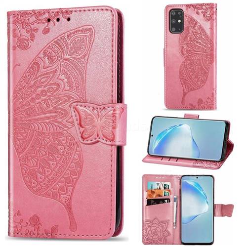 Embossing Mandala Flower Butterfly Leather Wallet Case for Samsung Galaxy S20 Plus / S11 - Pink
