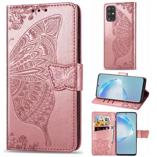Embossing Mandala Flower Butterfly Leather Wallet Case for Samsung Galaxy S20 Plus / S11 - Rose Gold