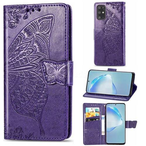 Embossing Mandala Flower Butterfly Leather Wallet Case for Samsung Galaxy S20 Plus / S11 - Dark Purple