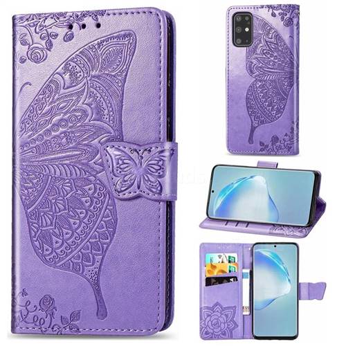 Embossing Mandala Flower Butterfly Leather Wallet Case for Samsung Galaxy S20 Plus / S11 - Light Purple