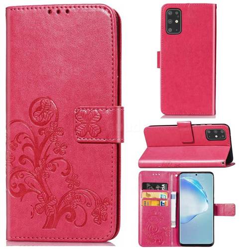 Embossing Imprint Four-Leaf Clover Leather Wallet Case for Samsung Galaxy S20 Plus / S11 - Rose