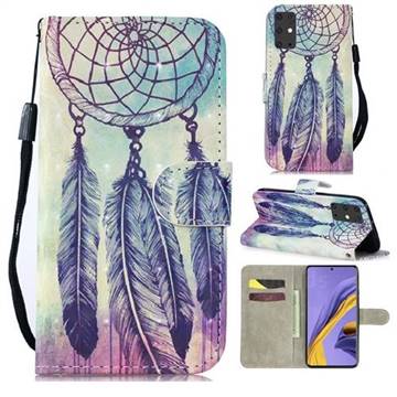 Feather Wind Chimes 3D Painted Leather Wallet Phone Case for Samsung Galaxy S20 Plus / S11