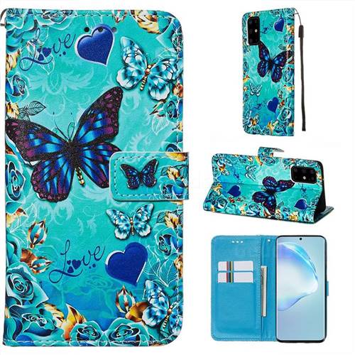 Love Butterfly Matte Leather Wallet Phone Case for Samsung Galaxy S20 Plus / S11