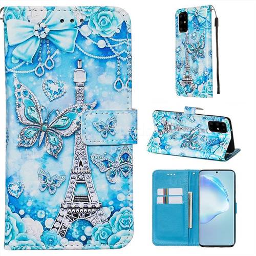 Tower Butterfly Matte Leather Wallet Phone Case for Samsung Galaxy S20 Plus / S11