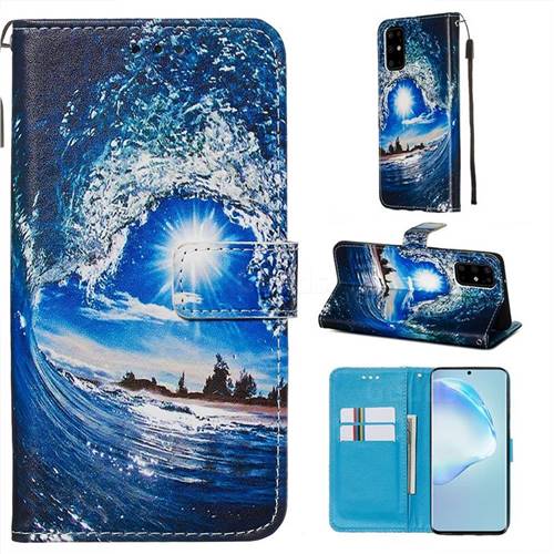 Waves and Sun Matte Leather Wallet Phone Case for Samsung Galaxy S20 Plus / S11